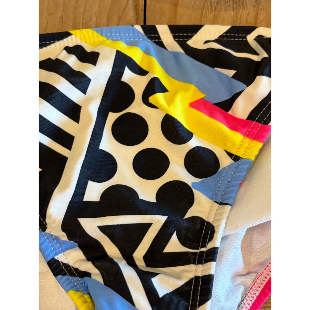 OP Bikini Set 80s 90s Colorful Geometric Print Large Black White Pink Yellow - Picture 4 of 7